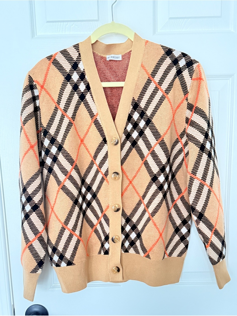 NWNT Burberry Wool-Mohair Check Cardigan